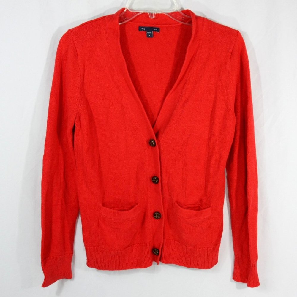 Vintage Gap Orange Red Acrylic Button Cardigan Sweater w Pockets M 1990s Y2K